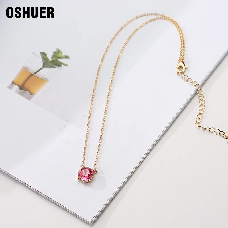 OSHUER 5 Farieb New Vysoká kvalita jednoduché roztomilý crystal Štvorcového tvaru náhrdelník zlata-farebná náhrdelník&prívesky pre ženy darček
