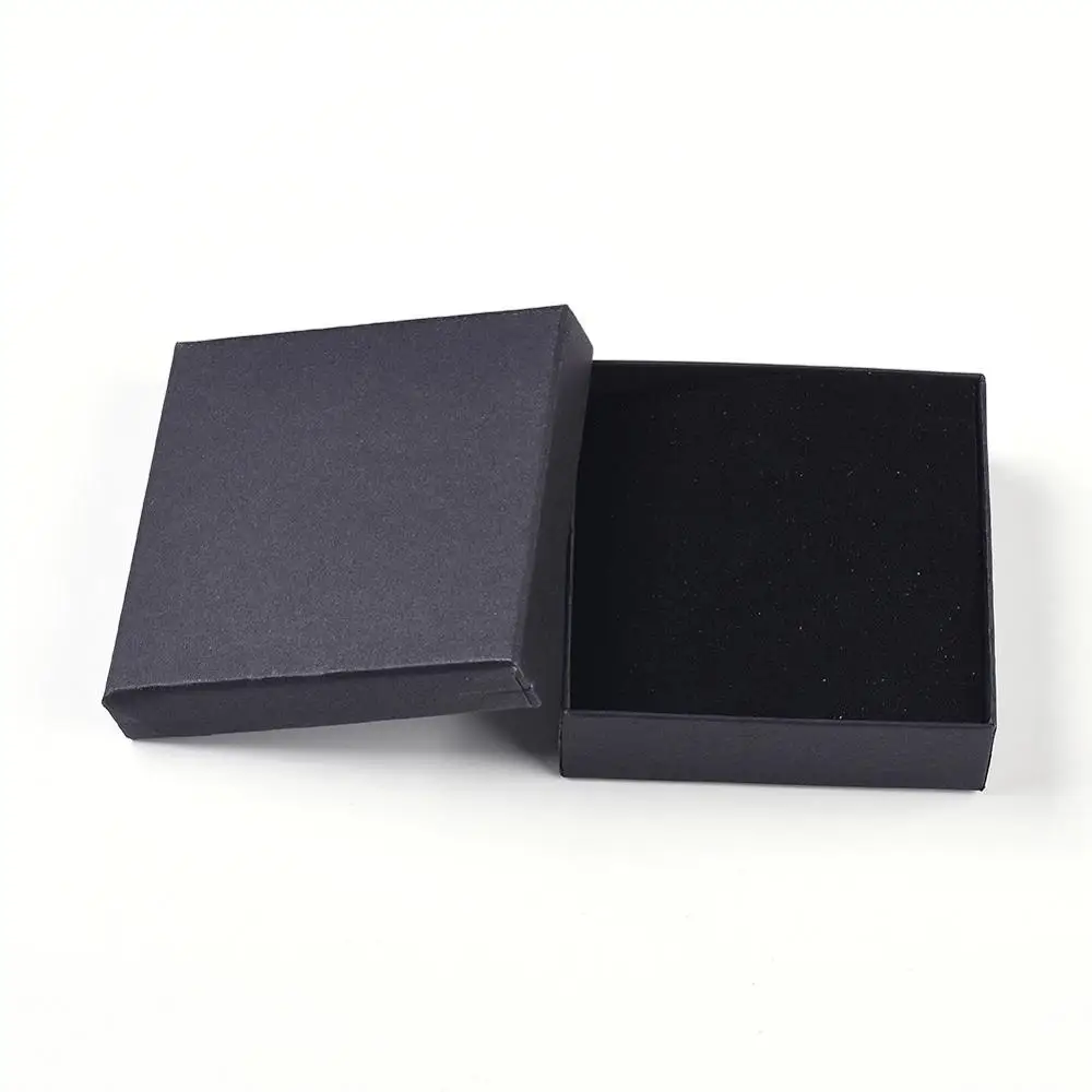 Pandahall 18~24 ks/veľa Čierny Štvorec/Obdĺžnik Kartón Šperky Set Boxy Krúžok Darčekové krabice na šperky balenie F80