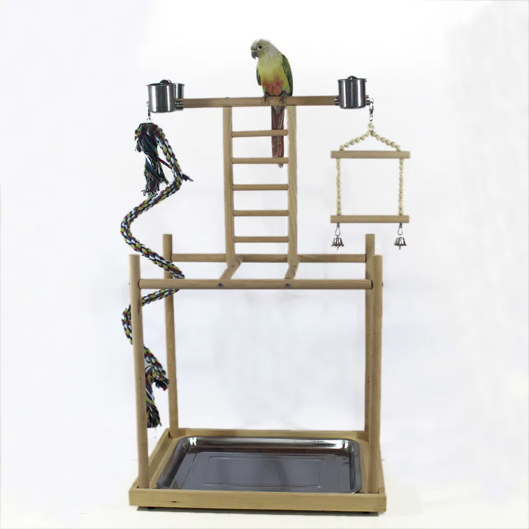 Papagáj Ihrisko Masívneho Dreva Stojan Zvýšený Vták Stojí Horolezecké Lano Hračka Bell Swing Lezenie Rebríky