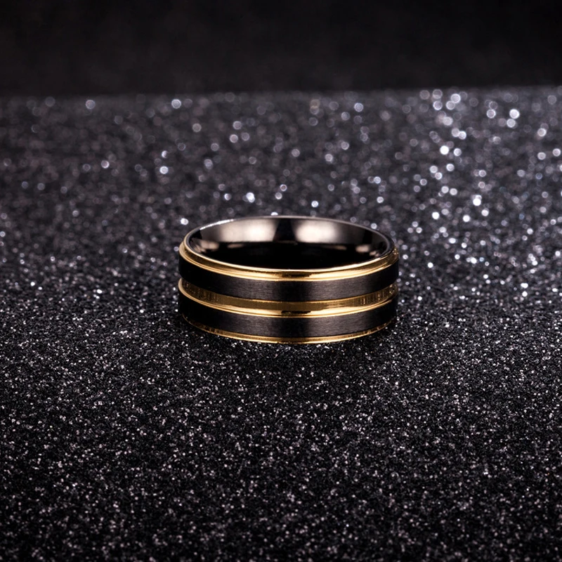 Phantaci Dvojité Farba Nehrdzavejúcej Ocele Mužov Krúžok Black Gold Color Fashion Muž Šperky Metal Titanium Prsteň Muž