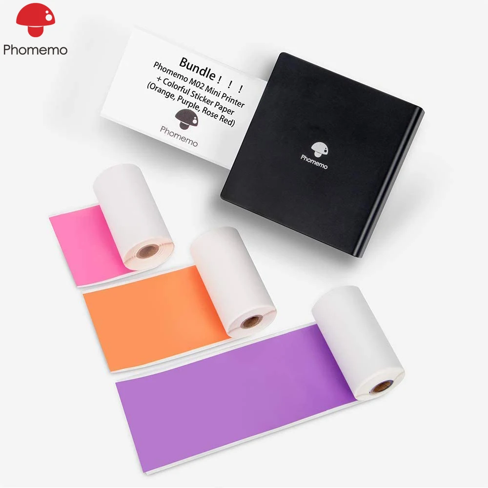 Phomemo M02 Mini Tlačiareň - Bluetooth Tepelnej Foto Tlačiareň s 3 Rožky Farebné Nálepky Papier Kompatibilné s iOS Android +