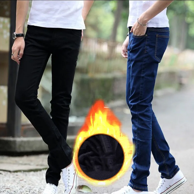 Plus velvet jeans pánske zimné 2020 Módne zahustiť tepelnej slim pánske nohavice bežné úsek teenager, ceruzka nohavice udržať v teple