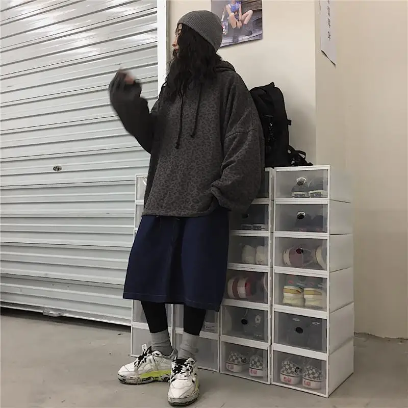 Plus Veľkosť Nadrozmerné Voľné Kapucňou Leopard Hip Hop Mikina Pulóver Hoodies Ženy 2020 Harajuku Streetwear Punk Top Teplé Fleece