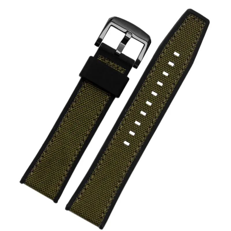 Plátno + silikónové base hodinky remienok Army Zelená Nylon Watchband univerzálny štýl vhodný pre pánske hodinky band 21/22 mm Náramok
