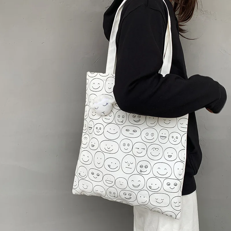 Plátno Tote Taška pre Ženy 2020 Ženy Bavlnenej látky Ramenný kórejský Harajuku Japonské Kreslené Eco Opakovane Nákupné tašky Kabelky