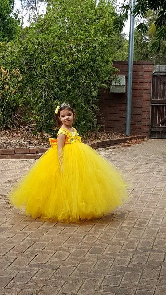 POSH SEN Princezná Belle Dievčatá Šaty Žltý Kvet Dievča Tutu Šaty Kanárske Krásne Handmade Žltá Deti, Dievčatá Tutu Party Šaty