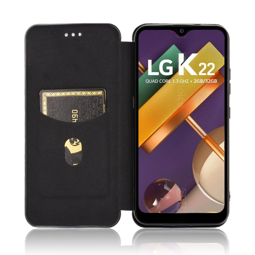 Pre LG K22 Prípade LGK22 Prípade Uhlíkových Vlákien Kože Flip puzdro Pre LG K22 Business Magnetické Peňaženky Karta, Slot Štíhly Kryt 6.2