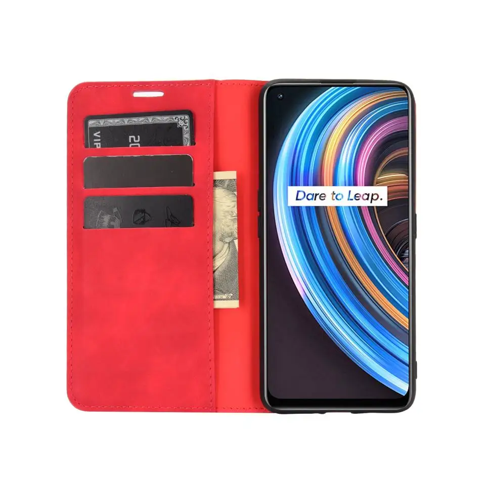 Pre OPPO Realme 7 X7 Pro 7i Premium Pohodlné pocit Kožené puzdro Magnetické Peňaženky Taška Držiteľa Karty Stojan Flip Odolný Kryt Telefónu