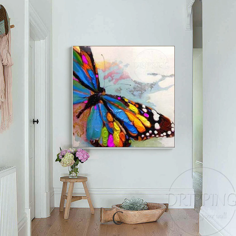 Profesionálne umelecké Diela Ručne maľované Vysoko Kvalitné Živočíšne Motýľ Maľby akrylom na Plátno Farebné Hmyzu Motýľ Maľovanie