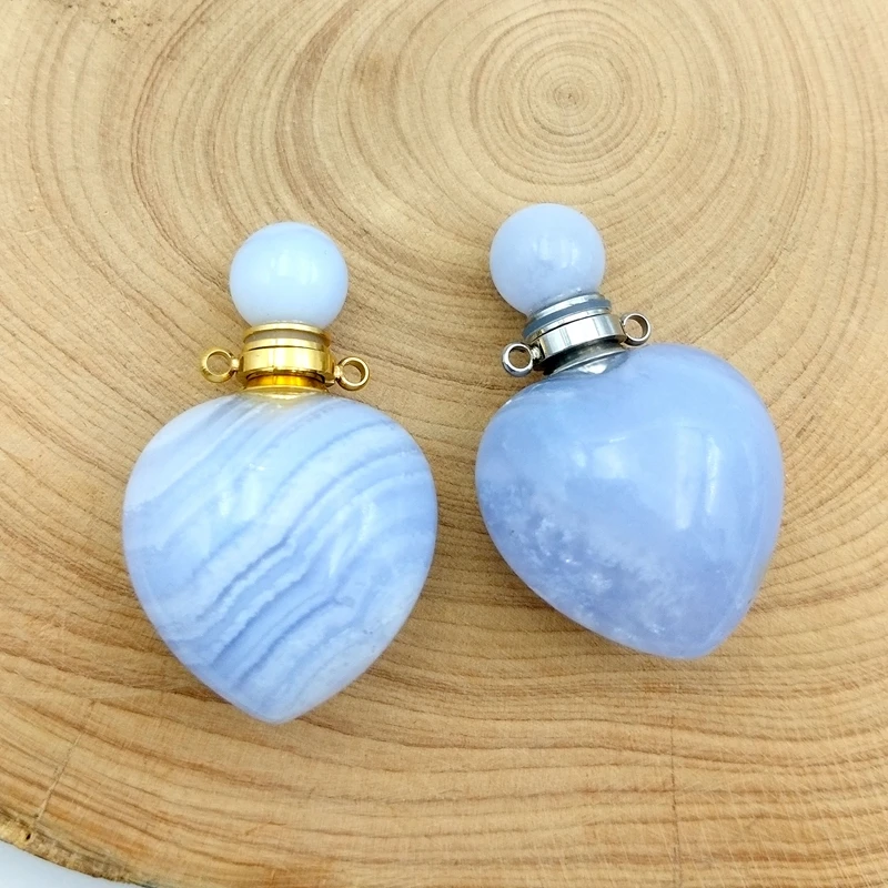 Prírodné Klenoty kameň Parfum Fľašu Agates Prívesok Srdce tvar Esenciálny Olej Meditácie Šperky kúzlo Modrá Čipky Agates Náhrdelník