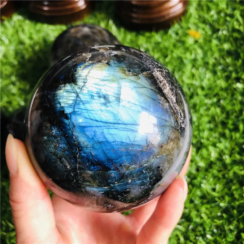 Prírodný Žltý modrý kremeň Labrador Crystal Ball liečivé Prírodné Labrador kameň crystal ball ako darček