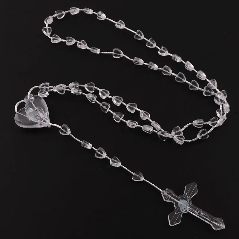 Pôvodné 6 mm Číre Plastové Rosaries Plastové Ruženec Srdce Korálky Lacné Náhrdelník Katolicizmu, Modlitby, Náboženské Šperky