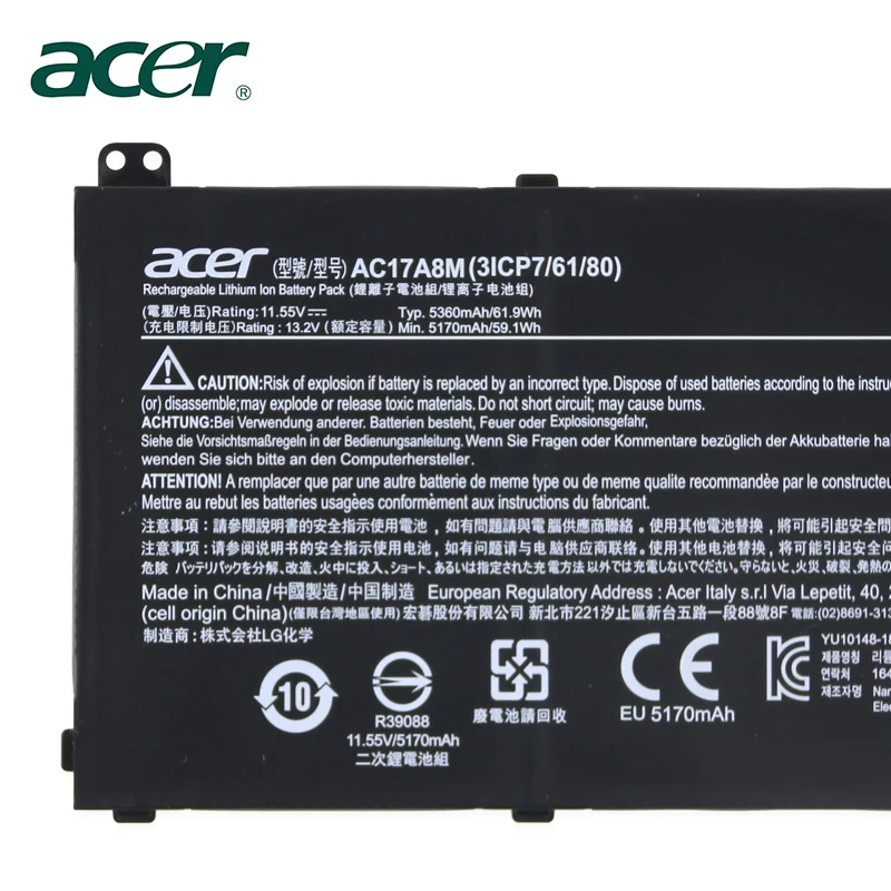 Pôvodné Notebook batéria Pre Acer 3ICP7 Spin SP314 SF314 AC17A8M 11.55 V 5360mAh 61.9 Wh
