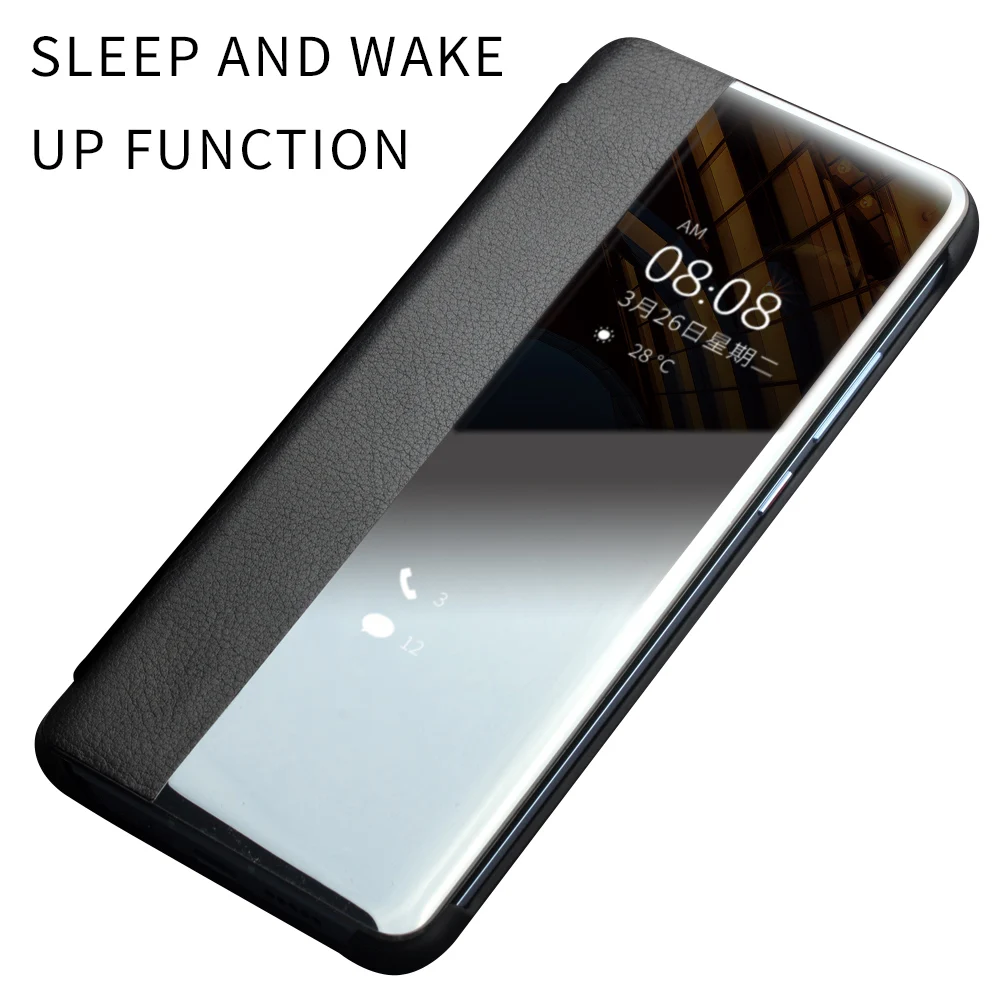 QIALINO pravej Kože Ultra Slim Flip puzdro pre Huawei P30 Pro 6.47 palcový Ručné Kryt Telefónu Smart View pre Huawei P30