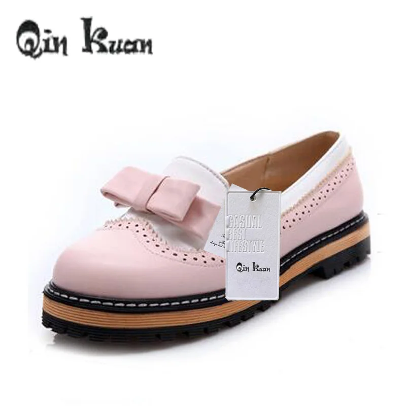 Qin Kuan Jar Ženy Sweet Candy-farebné Topánky Dámy Ploché Kolo Prst Študentov Bowtie Lodné Topánky Plus Veľkosť 32-43