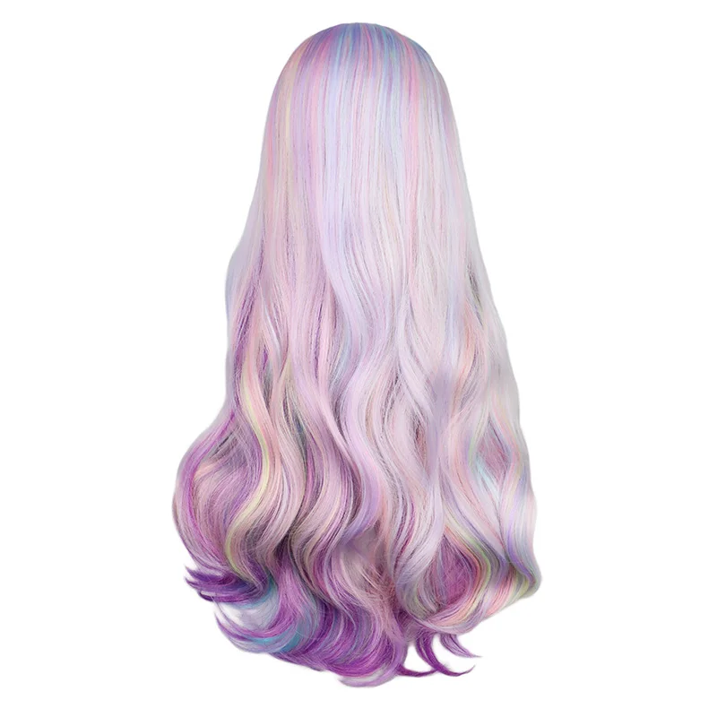 QQXCAIW Rainbow Farebné Dlhé Vlnité Parochňu Cosplay Party Ženy Tepelne Odolných Syntetických Vlasy, Parochne