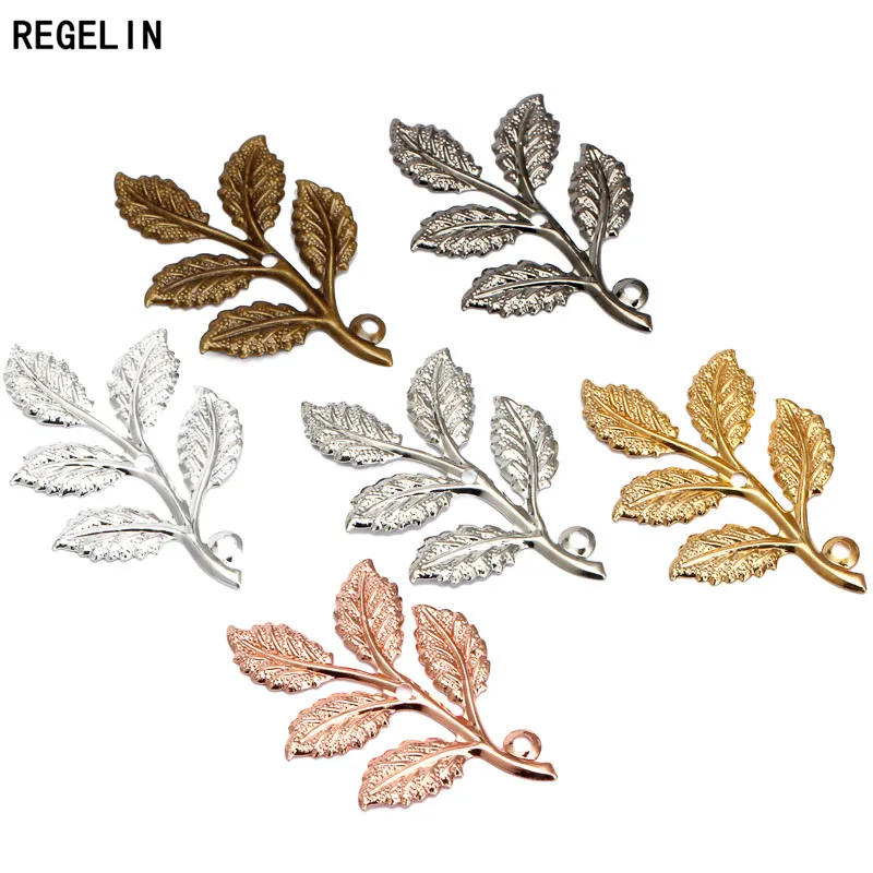 REGELIN 20pcs/veľa Zlatá farba/Strieborná Farba Listu Charms 32X50mm pre KUTILOV, Čo Módny Náhrdelník Náramok Šperky Zistenia