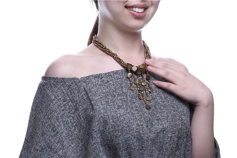 Retro sladkovodné perly & shell náhrdelník multi strand prívesok náhrdelník ženy príslušenstvo