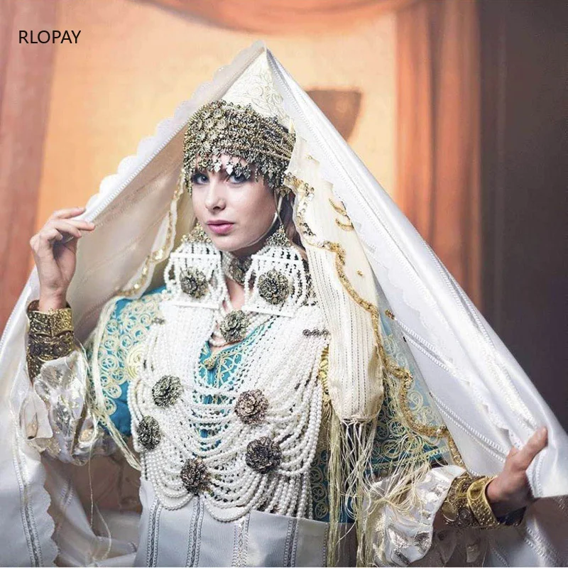 RLOPAY to, že líbya Alžírsko Svadobné Šperky Náhrdelník Veľká Veľkosť Vrstvený Perly Hrudníka Šperky, Luxusné Reťazca Náhrdelník pre Svadobné