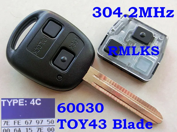 RMLKS Diaľkové Tlačidlo Pre Toyota Camry Prado Corolla 50171 60081 433MHz 4D67 4C Čip 304.2 MHz 4C Čip TOY43 Čepeľ