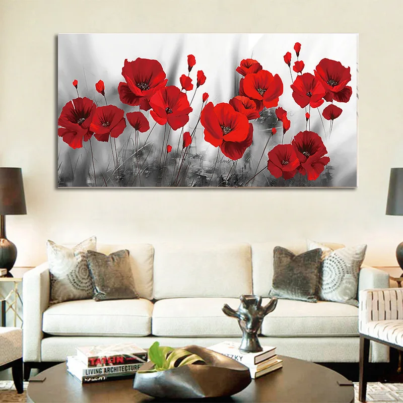 Romantický Maku Červené Kvety olejomaľba na Plátne Plagáty a Vytlačí Cuadros Wall Art Obrázky Pre Obývacia Izba