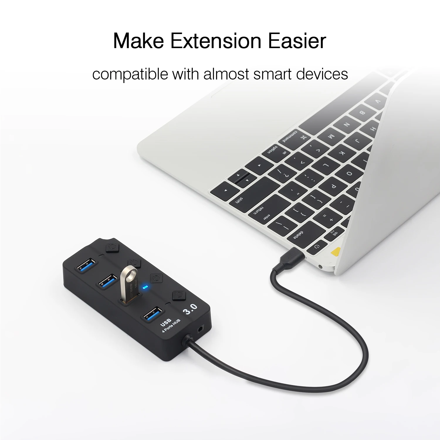 Rozbočovač USB 3.0 vysokorýchlostné 4 / 7 Port USB 3.0 Hub Rozbočovač On/Off vypínač s EU/USA, Napájací Adaptér pre MacBook Notebook PC