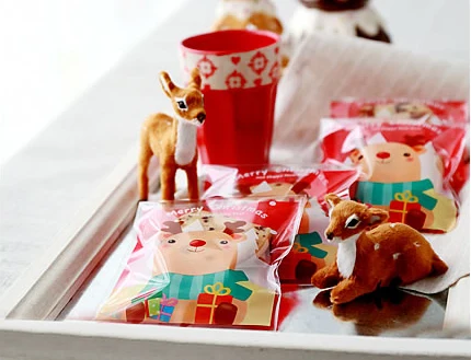 Roztomilé Vianoce elk samolepiace tesnenie Cookie Tašky,Celofánu Tašky,Chlieb Palice Tašky 300pcs/veľa