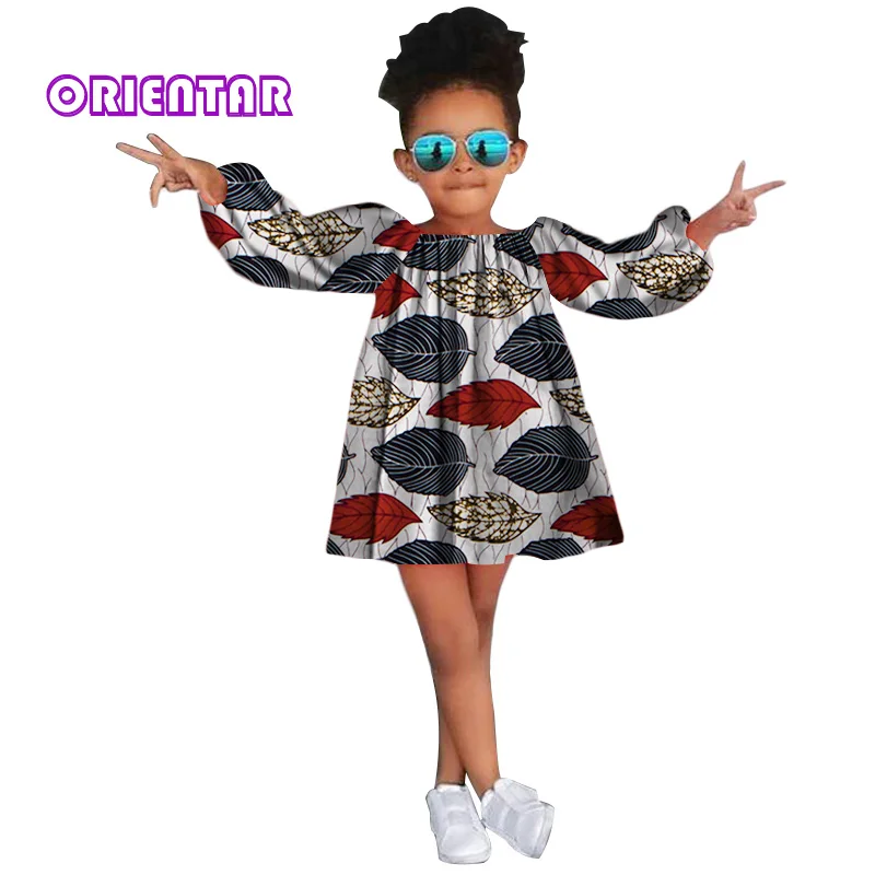 Roztomilý Afriky Šaty pre Deti Dievča Africkej Tlače Dlhý Rukáv Šaty Baby Girl Party Fashion Bazin Riche Afriky Oblečenie WYT225