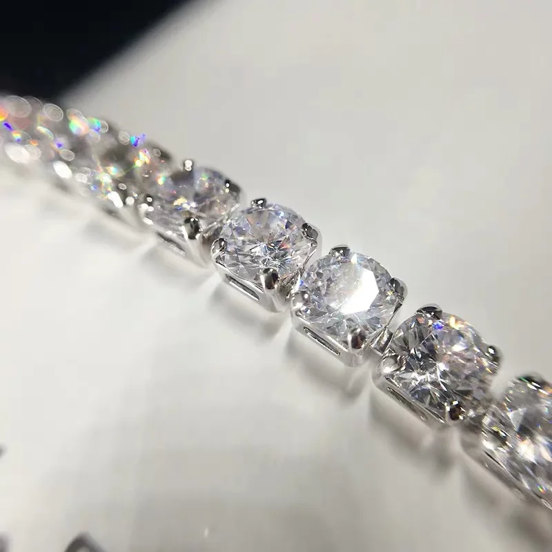 Ručné 14K bieleho zlata vyplnené 4-8mm Kolo Diamond Náramky Pre Ženy, Mužov Luxusné Zapojenie Svadobné Topaz drahokam Šperky 18 cm