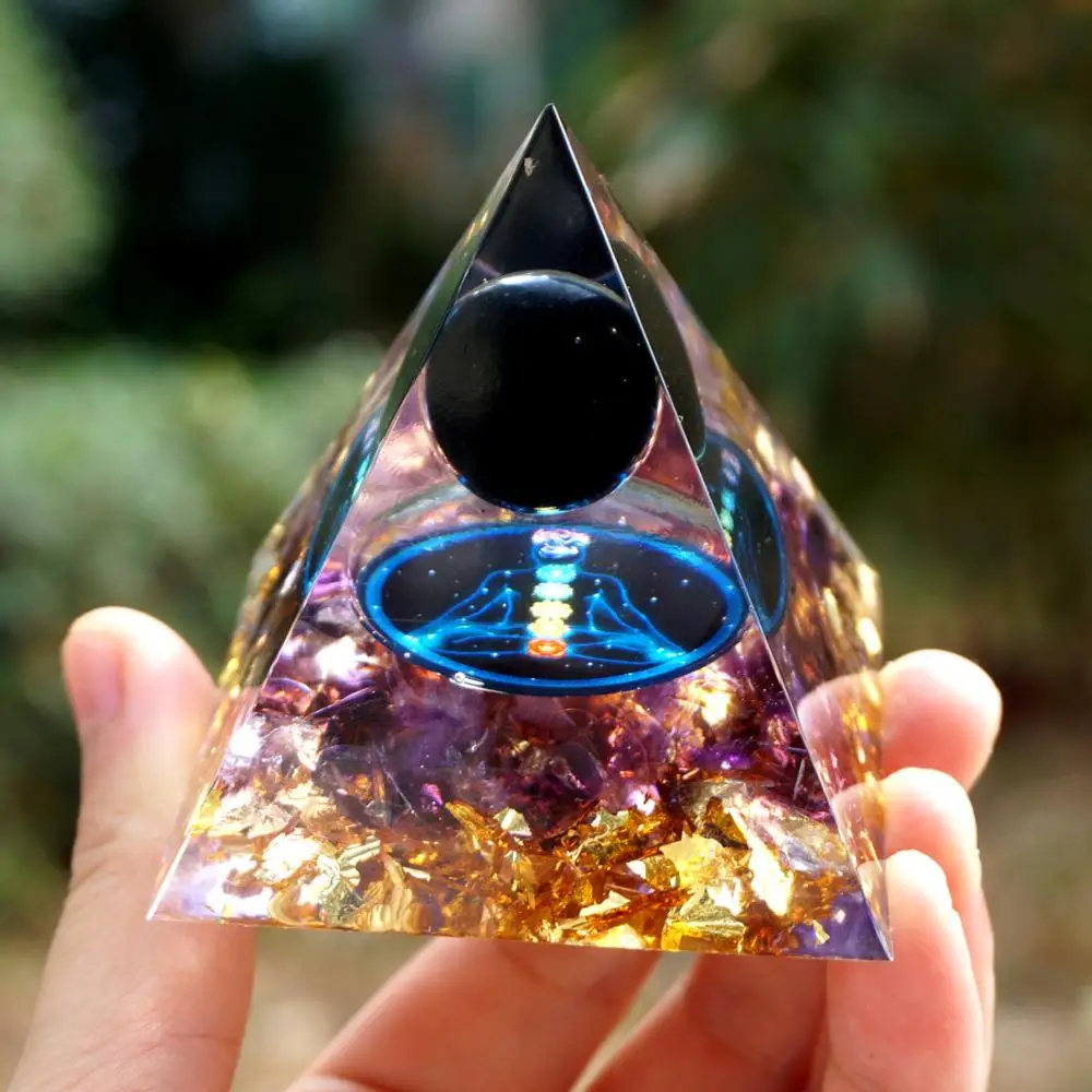 Ručné Orgonite Pyramídy 60 mm Obsidian Kryštálová Guľa & Ametyst Prírodné Kremeň Orgone Energetické Liečenie Čakier Reiki