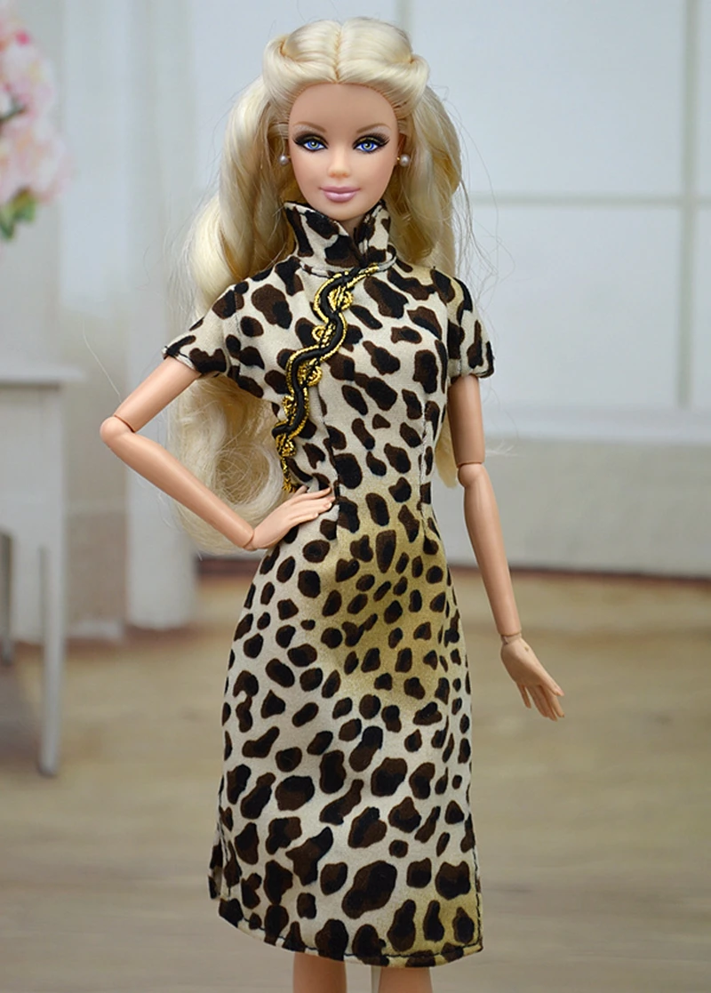 Ručné Čínske Tradičné Šaty Qipao Vestido Šaty Pre Barbie Cheongsam Leopard Jedinečný Večerné Šaty