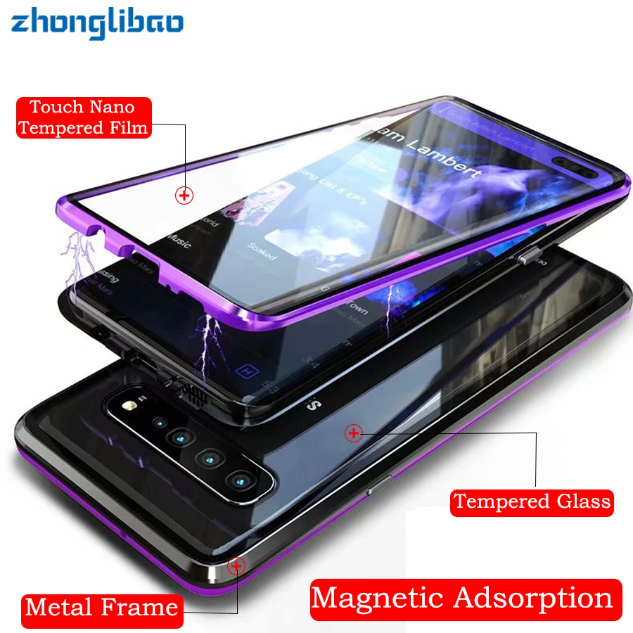 S10plus S10e Magnetické Adsorpcie Kovové puzdro Predné Zadné Sklo celého Tela Ochranný Kryt pre Samsung S10 5G S9 S8 Plus Poznámka 9 8
