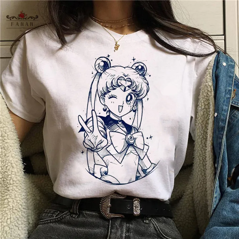 Sailor Moon Ženy T-Shirt Karikatúra Tlače Krátkym Rukávom Letné Príležitostné Voľné Tričká Topy Harajuku Anime Zábavné Kawaii Žena T-Shirts