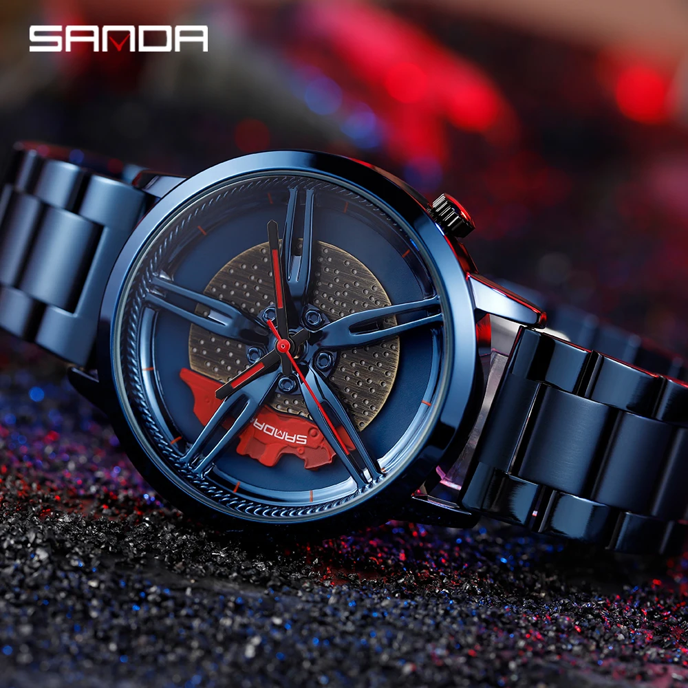 SANDA 2020 Módy v Pohode Muži Hodinky Quartz Kolesa Náramkové hodinky z Nerezovej Ocele Kapela Vonkajšie Zápas Relogio Masculino 1040