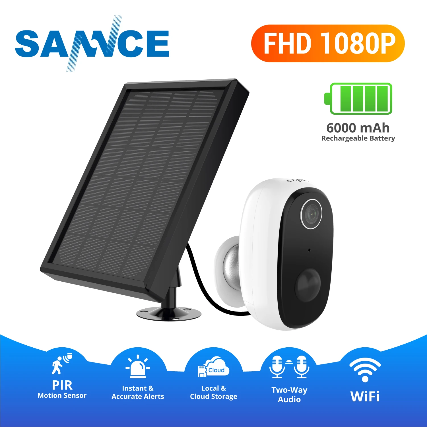 SANNCE 6000mAh Nabíjateĺnou Batériou Napájaný IP Kamera Solárne Nabíjanie 1080P HD Vonkajšie Zabezpečenia Bezdrôtovej siete WiFi Kamera