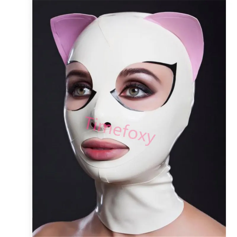 Sexy mačka kapota Latex maska fetish latex s kapucňou na Zips na Zadnej latex maska obväz Kostýmy Príslušenstvo pre halloween Party