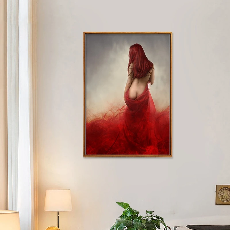 Sexy Nahé Ženy, V Červenej farbe Dymu Wall Art Plátno Maľovaní Plagátov Vytlačí obrazov na Stenu pre Obývacia Izba Domova umelecké Diela
