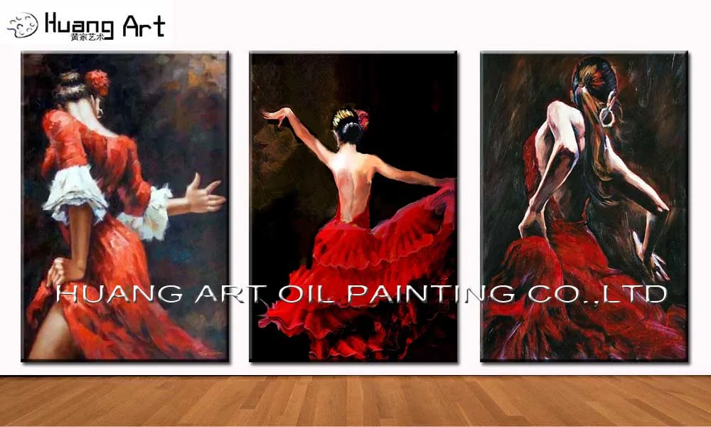 Sexy Červené Šaty Žien Tanec Maľovanie Na Izbe Umenia, Ručne maľované Vysokej Kvality Dojem Flamenco Tanečnica olejomaľba na Plátne