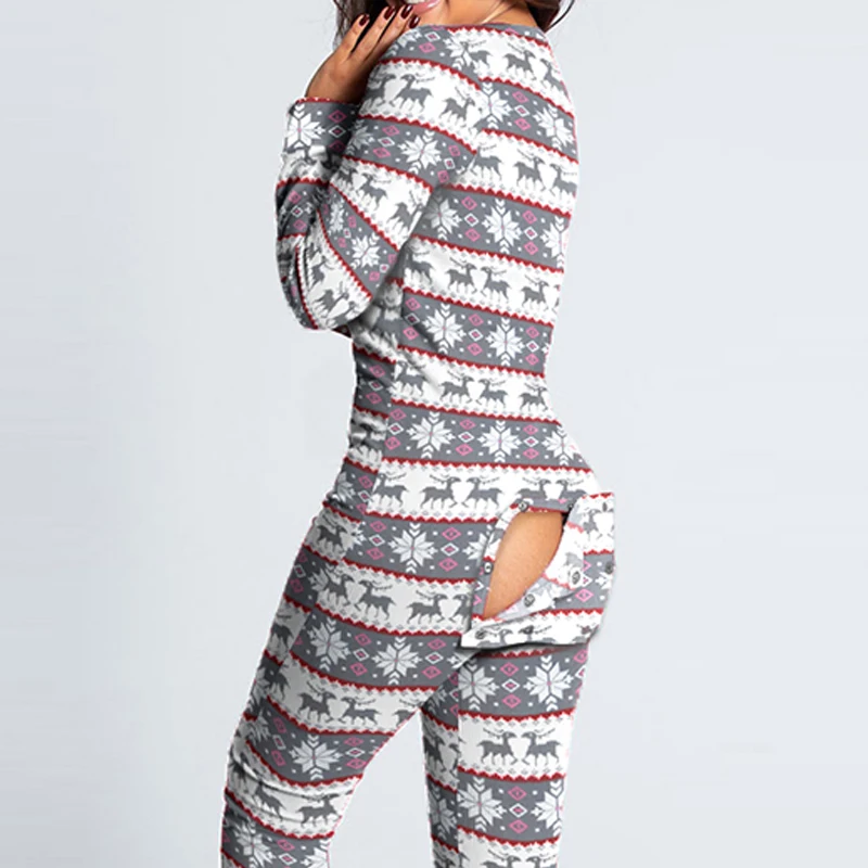 Sexy Ženy, Vianočné Odnímateľný Kombinézach Buttoned Klapka Jeden Kus Sleepwear Dospelých Pyžamo Tlačidlo Dizajn Jumpsuit Dospelých Pyžamá