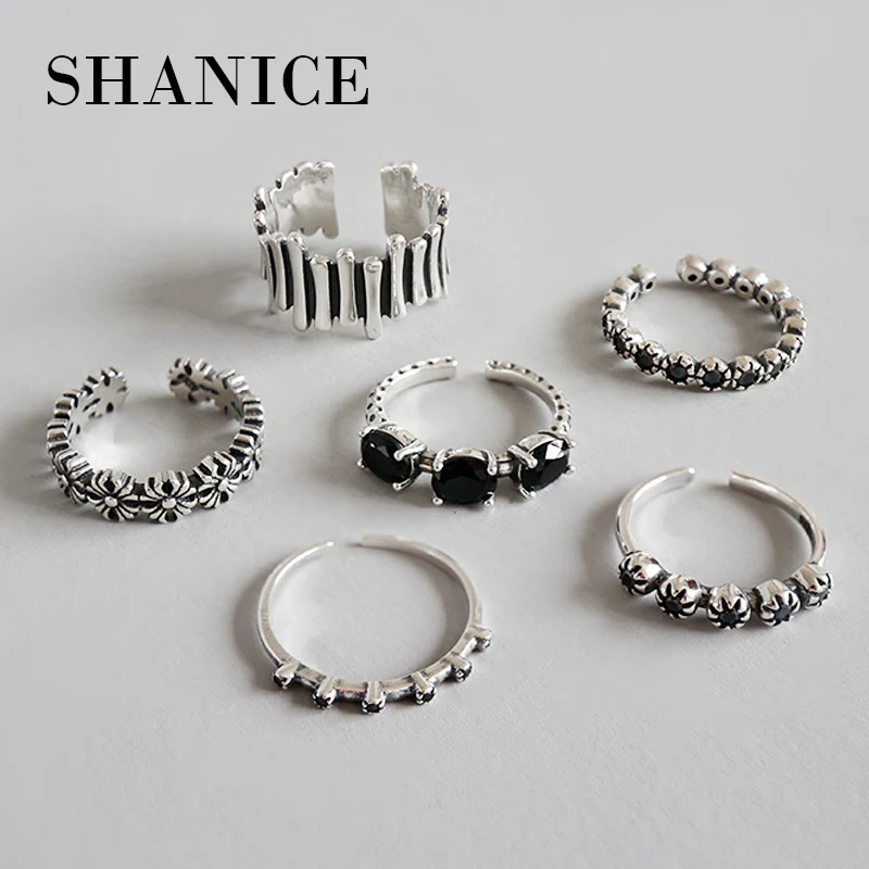 SHANICE retro Skutočné 925 Sterling Silver Otvoriť Prstene Pre Mužov, Ženy Punk Štýl Thai Striebro So Zirkónmi Krúžok Strany Šperky