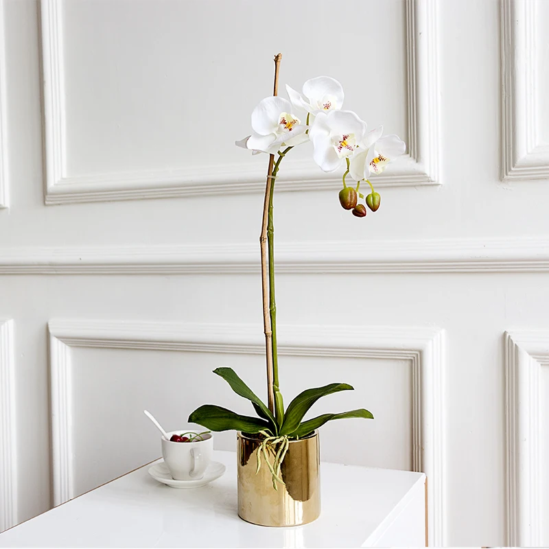 Shine&sasha 5 Hláv 71 cm latex umelý kvet Phalaenopsis 1flower+1 list č váza