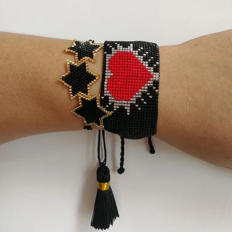 SHINUSBOHO Priateľstvo Pulseras Červené Srdce Miyuki Náramok pre Ženy Delica Perličiek Šperky s Strapec Dvojvrstvové Náramky Mužov