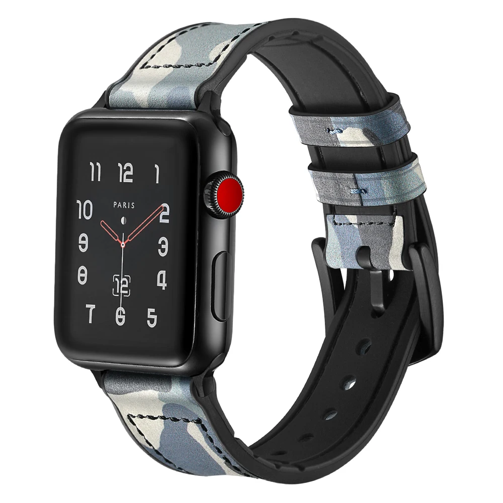 Silikónové+Kožený remienok Pre Apple hodinky kapela 44 mm 40 mm iWatch kapela 38mm 42mm kamufláž náramok apple hodinky series 3 4 5 se 6