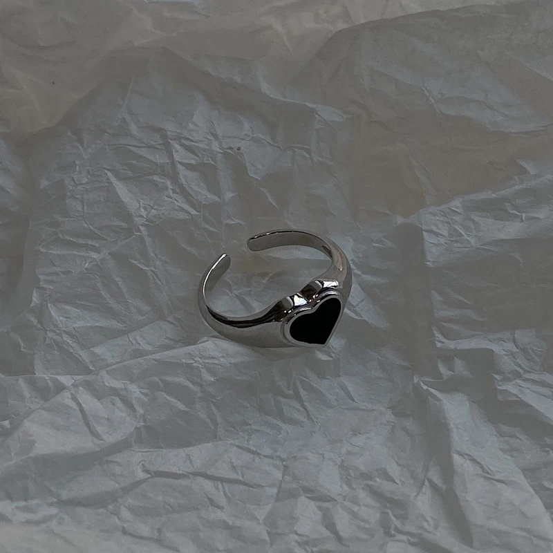 Silvology 925 Sterling Silver Black Srdce Krúžky Vintage Urobiť Staré Elegantný Minimalistický Otvoriť Prstene pre Ženy Festival Šperky Darček