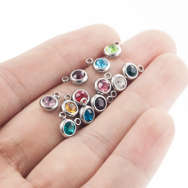 Simsimi Narodenia kamene charms 6 mm z Nehrdzavejúcej ocele, prívesky, šperky, takže Náramok & Náhrdelník 120pcs/veľa Zmiešané (12x10pcs)
