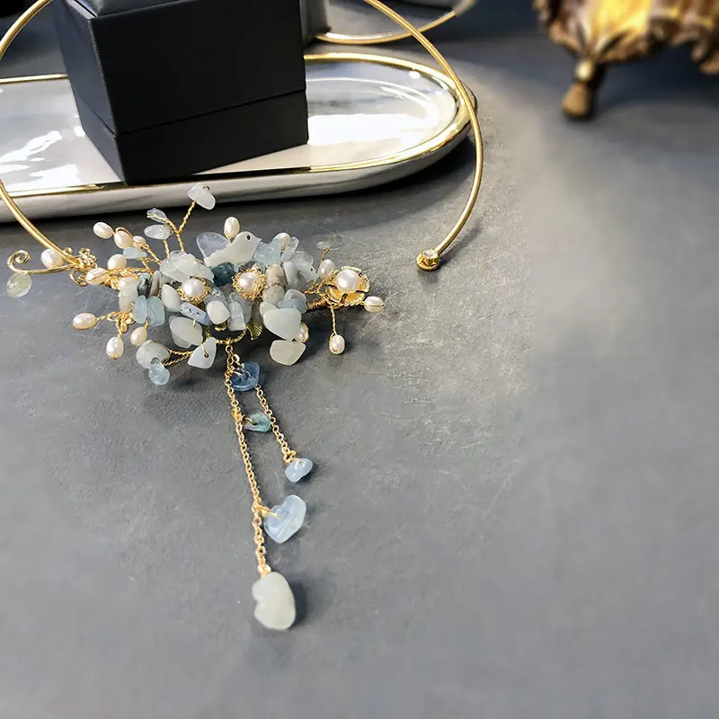 SINZRY luxusné šperky osobnosti prírodný modrý kameň sladkovodné perly tvorivé strapec chokers náhrdelník kapela pre Ženy