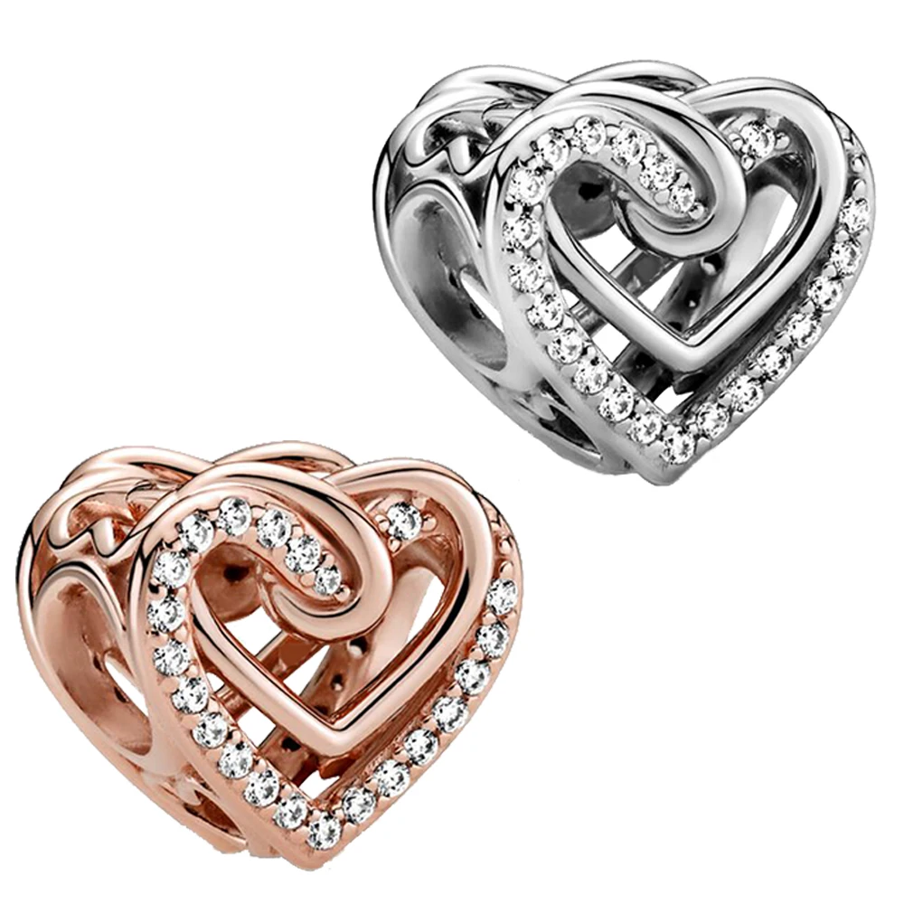 Skutočné 2021 Nové 925 Sterling Silver Korálky Prepletené Srdcia Charms Fit Pôvodné Pandora Náramok Ženy DIY Šperky