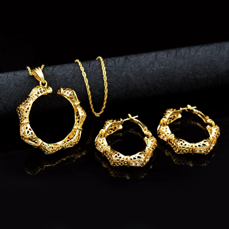 Slnečné Šperky Etnických Šperky Sady Pre Ženy Náhrdelníky Náušnice Prívesok Cubic Zirconia Dubaj Šperky Stanovuje Pre Strany Výročie