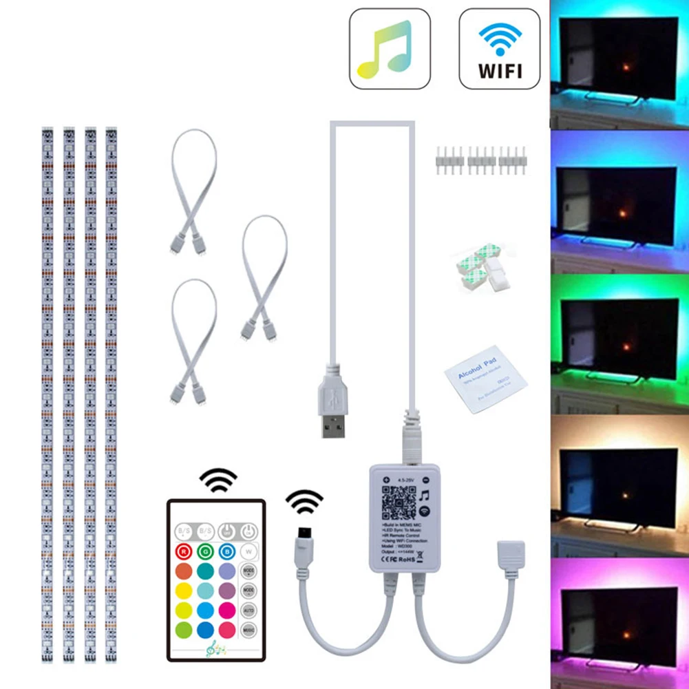 Smart Wifi Hudby LED Pás Svetla USB TV Podsvietenie Auta s Alexa Domovská stránka Google 16 Farby 5050 LED Zaujatosti Osvetlenie