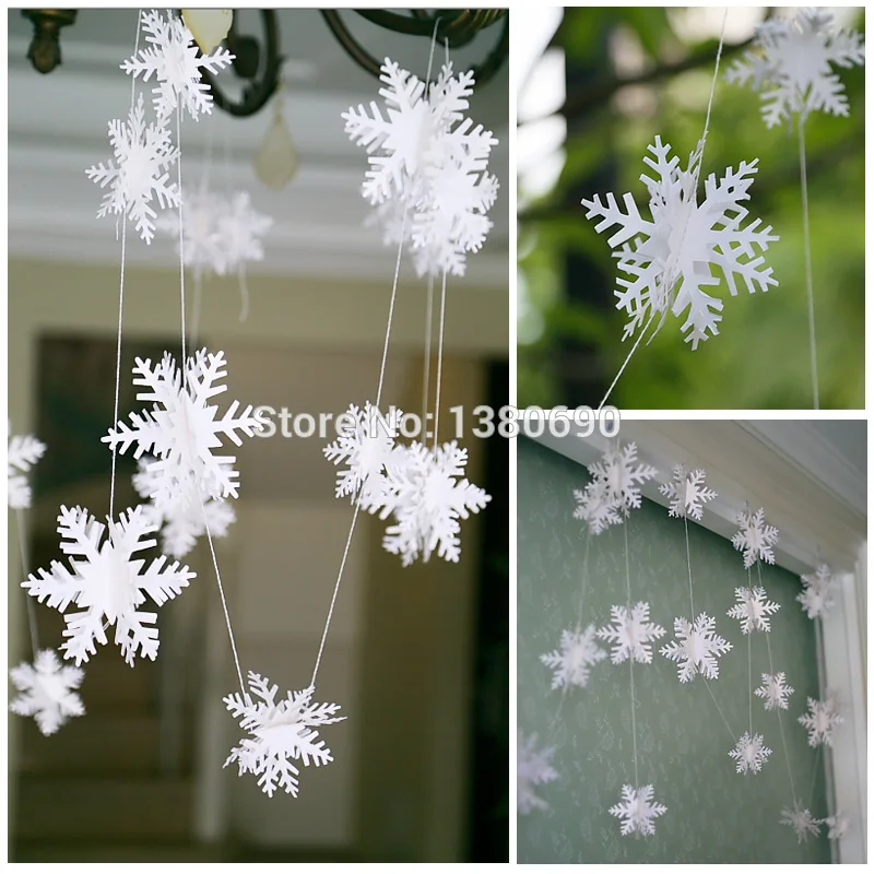 Snow Flower Strana navrhne 3m Striebro Snowflake Tvar Papier Garland Svadobné, Vianočné Dekorácie Scénu Nový Rok Dekor